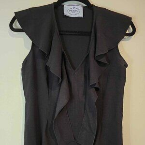 Vintage Prada Dress - Acetate Viscose - Ruffle Neckline Little Black Dress